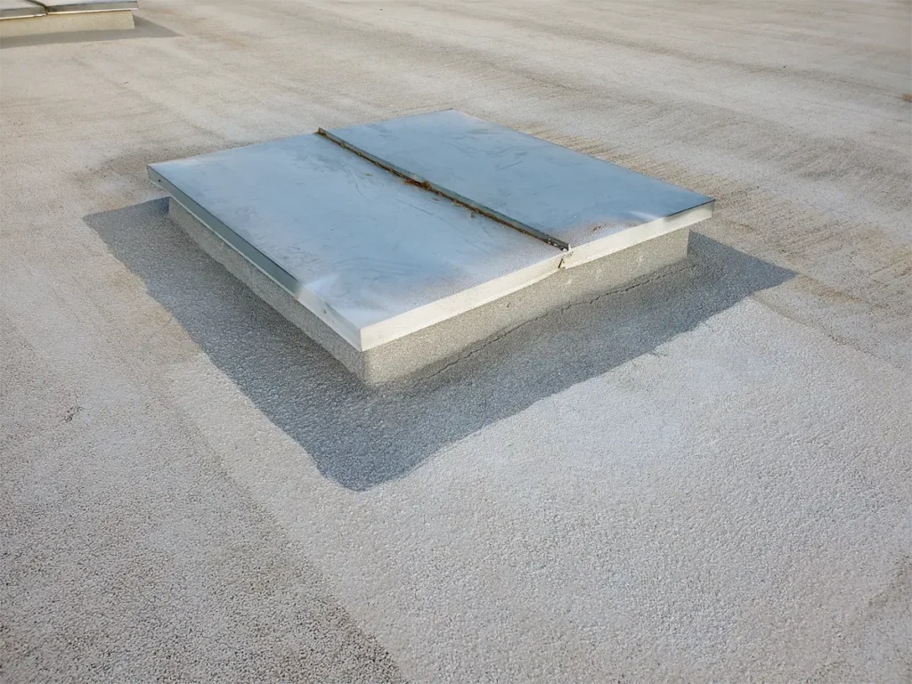 Urethane applied around roof penetrations, creating a durable seal to prevent leaks and enhance waterproofing around vulnerable areas.