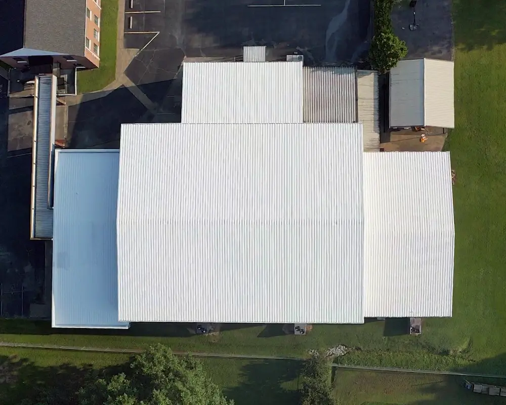 Overhead image of newly-applied Met-A-Gard+ roof restoration system.
