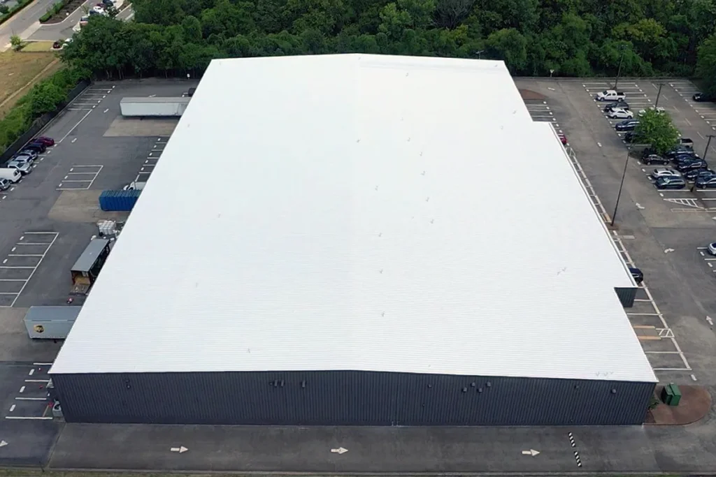 Aerial view of Met-A-Sil on large metal roof