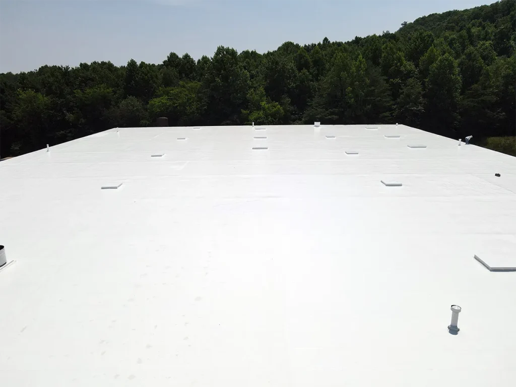 Overhead view of high-solids silicone top coat of Ure-A-Sil California roof restoration system.