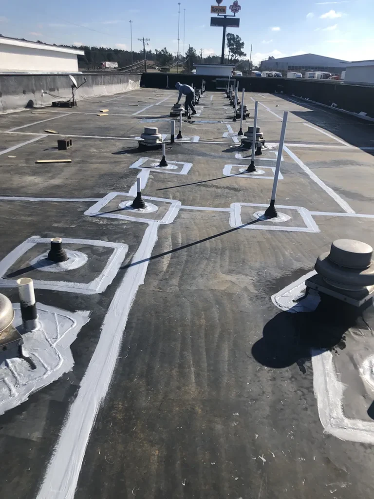 Image of EPDM flat roof details treated with urethane waterproofing mastic.