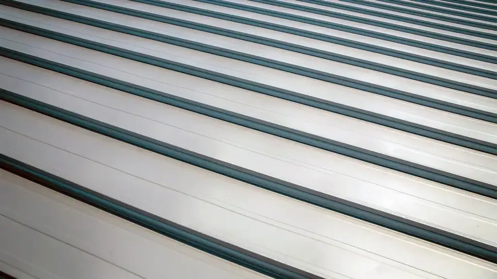 Close up view of metal roofing panels