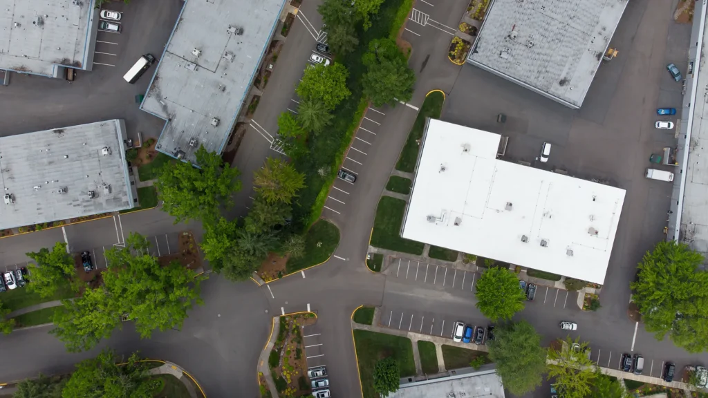 Overhead view of commercial business park