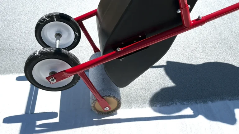 Rooftop Equipment Tank Spreader applying roof coating on commercial roof
