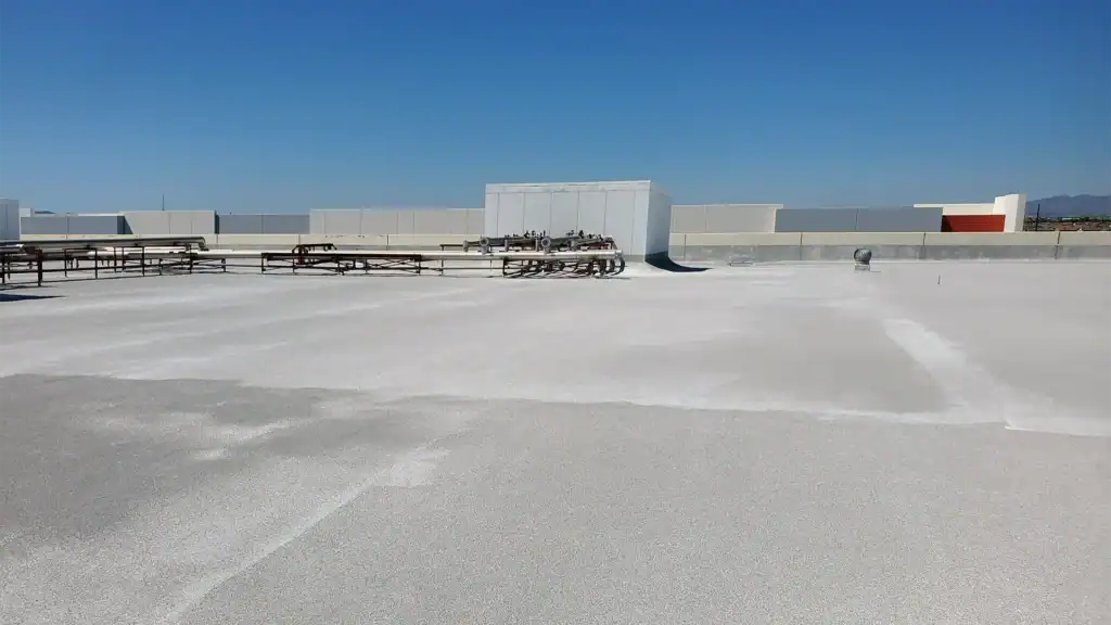 Newly installed spray foam roofing system