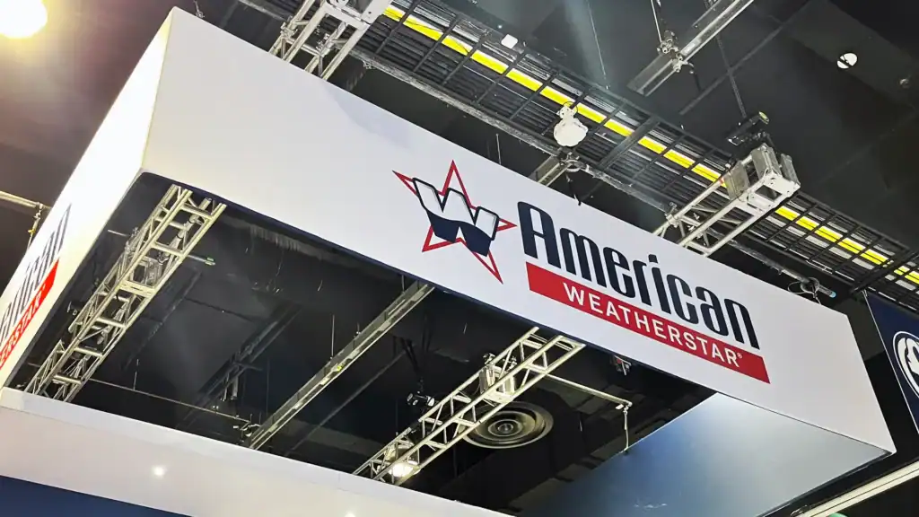 American WeatherStar hanging sign at trade show