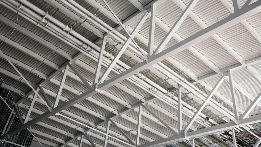 Underneath view of commercial roof decking