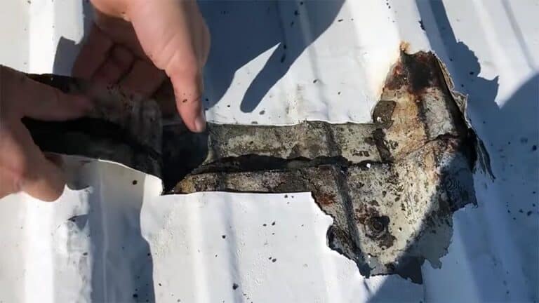 Severe rust damage on a metal roof