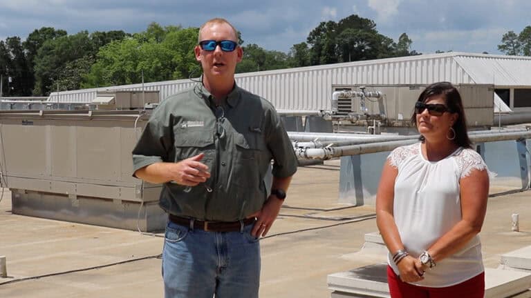 American WeatherStar President Brian O'Donnell and Thomas Roofing Service Manager Lisa Irby discuss the process of installing a silicone recoat.